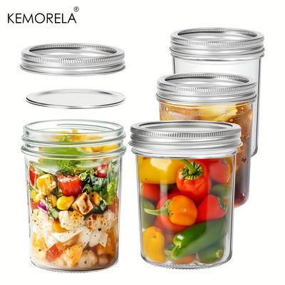 TEMU 4-pack Kemorela 16 Oz Glass Mason Jars With Lids - Bpa-free, Round Canning Jars With Spiral Seal Bands For Honey, Jam, Jelly, Coffee, Salad, Diy Candles, Wedding Favors