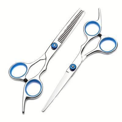 TEMU 2pcs Cutting Kit - Stainless Steel Scissors With Thinning Option, Blue Accents - Professional Shears For Barbers, Salons & - , Sharp & For Salon-quality Results