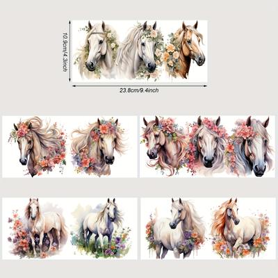 TEMU 5 Sheets Horse Uv Dtf Cup Stickers For Glass Dtf Transfer Stickers, Waterproof Friction Transfers For 16oz Glass, Mugs, Crafts, Furniture