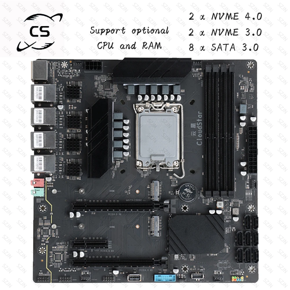 Z690 Motherboard NAS Bulid Low Energy Consumppton Unterstützt Intel-Prozessor M.2 NVME 8 Native SATA AV1-Format, harte Dekodierung