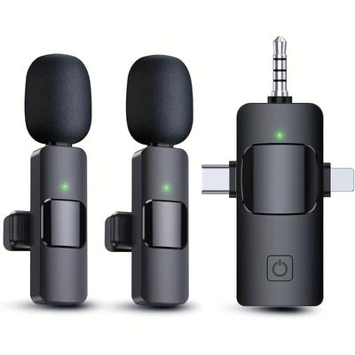 TEMU Wireless Lavalier 3-in-1 Microphone, 2 Microphones, 3-in-1 Mini Cordless Lavalier Microphone, Quality, Suitable For Mobile Phone Models, Suitable For , Slr Cameras, Computers, Live Rooms