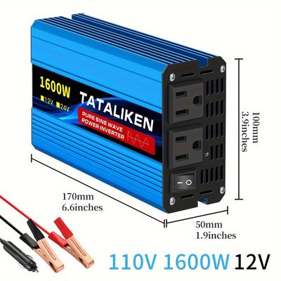 TEMU 1600w/500w Car Power Converter Charger - Car Power Inverter 12v To Ac 110v For - Fast Charging Of Mobile Phones, Tablets, And Other Devices - With Display