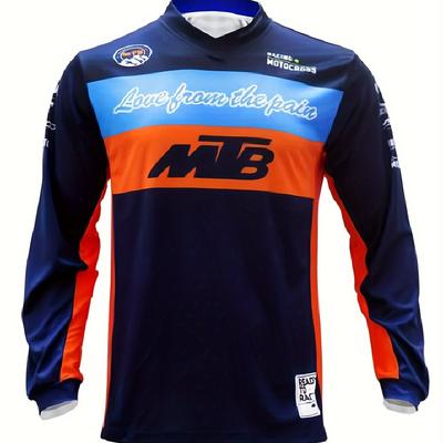 TEMU [vibrant] Men's Long Sleeve Downhill Mountain Bike Shirt - Quick-dry, Breathable Polyester, Gradient Print With 