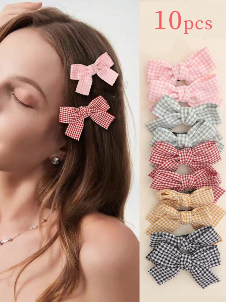 10 Stück Haarspangen mit karierter Schleife und 5 Paar Schmetterlings-Haarspangen aus Stoff, geeignet für den Alltag oder den Urlaub Image