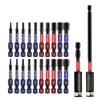 Geinxurn 2 Zoll Multi-Sechskant-Bits-Set mit metrischem Einsatz, Sechskant-Schraubendreher-Bit-Set aus S2-Stahl mit Verlängerungs-Bithalter