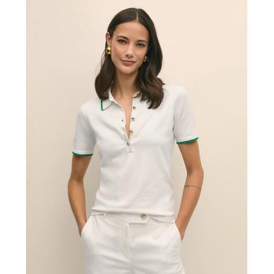 Brooks Brothers Women's Tipped Polo Sweater in Silk Blend | White | Size XL