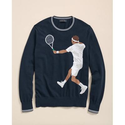Brooks Brothers Men's Tennis Motif Sweater in Supima Cotton | Navy | Size Medium