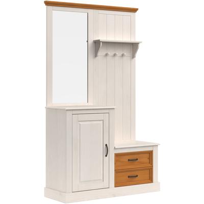 Garderobenschrank HOME AFFAIRE "Selma", weiß (weiß, gebeizt), B:110cm H:185cm T:40cm, Massivholz, Schränke, mit Spiegel,