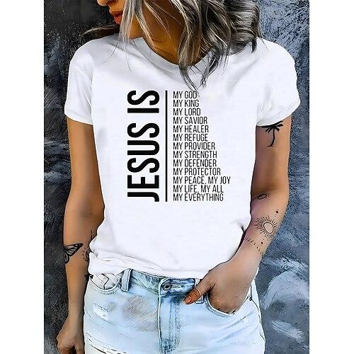 Damen T-Shirt aus 100 % Baumwolle, Baumwollhemd, Buchstaben, lässig, kurzärmlig, Rundhalsausschnitt, normale Oberteile, Alltagsdruck, weiß, Sommer