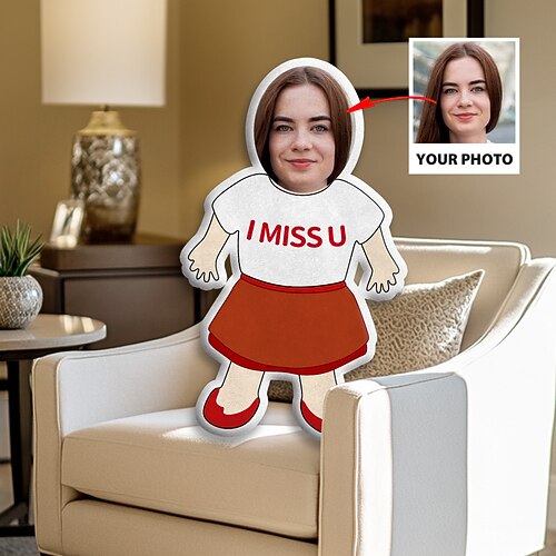 Personalisierte Geschenk Gedenkkissen Ich vermisse dich Weich kuschelig doppelt bedruckt handwaschbar zeitgemäß gestaltet mit Reißverschluss baumwollgefüllt dekoratives Wurfkissen für alle Image