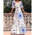 Damen kleid lang Casual kleid Sommerkleid Boho-Kleid Modisch Laternenärmel Outdoor Festtage Verabredung Regular Fit Geometrisch Kurzarm Schulterfrei Blau Orange Sommer Frühling