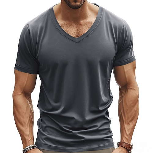 Herren T Shirt T-Shirt V-Ausschnitt T-Shirt Kurzarm V Ausschnitt Ganzjahres Einfach Mode Designer Basic Urlaub Straße Ausgehen Wein Schwarz Weiß Top T-Shirt für Herren Image