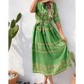 Damen kleid lang Casual kleid Sommerkleid Boho-Kleid Modisch Outdoor Festtage Verabredung Regular Fit Bemalt 3/4 Ärmel Hemdkragen Schwarz Weiß Grün Sommer Frühling