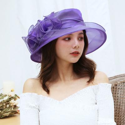 Organza Church Fascinator Wedding Tea Party Derby Hats for Women Flower Wide Brim Sun Hat