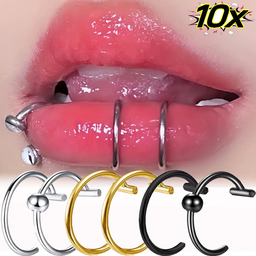 10PCS Punk Lips Rings Medical Titanium Steel Nose Ring Fake Nose Ring Septum Piercing Clip on Mouth Ring Fake Piercing Body Clip