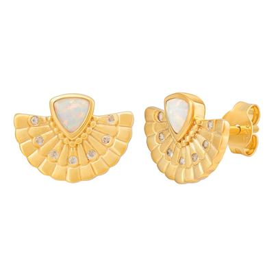 caï Ohrstecker 925 Silber vergoldet Fächer, Opal & Weißtopas 925/- Sterling weiß gelb Damen Image