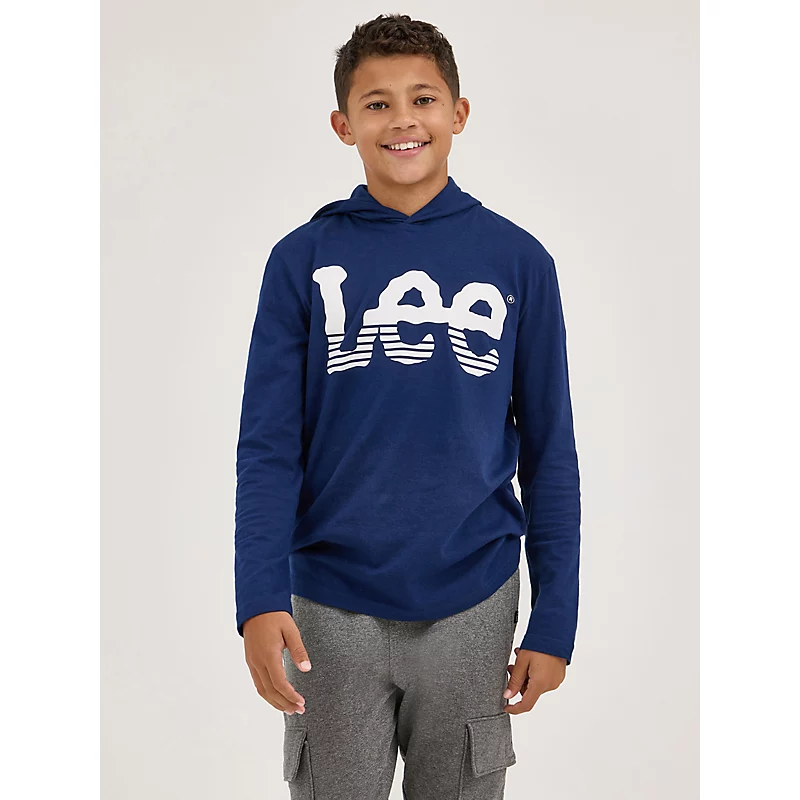 Lee Boys Stripe Twitch Logo Hoodie T-Shirt Navy (Size L)