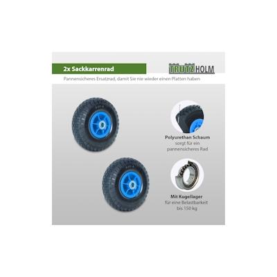 Baumarktplus 2x Sackkarrenrad PU-Rad 260x85 mm 3.00-4 60 mm versetze Nabe Ø 20 mm blau Vollgummi Bollerwagen Image