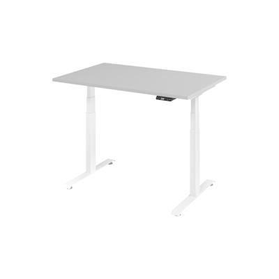 bümö höhenverstellbarer Schreibtisch 120 x 80 cm in grau, Gestell weiß - Höhenverstellbar Elektrisch Stehpult mit 3-fach Speicher, Computertisch, Image