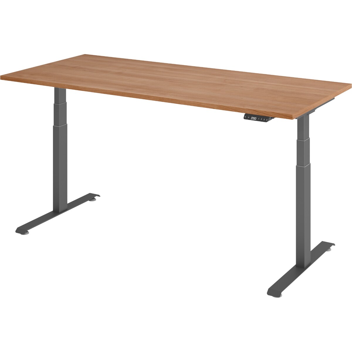bümö höhenverstellbarer Schreibtisch 180 x 80 cm in Nussbaum, Gestell graphit - Höhenverstellbar Elektrisch Stehpult mit 3-fach Speicher, Image