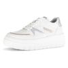 Plateausneaker GABOR, Damen, Gr. 38, weiß (weiß, metallicfarben), Nappaleder, kontrastfarbene Details, sportlich, Schuhe, Schnürschuh, Halbschuh, Freizeitschuh, Besätze in Metallicoptik