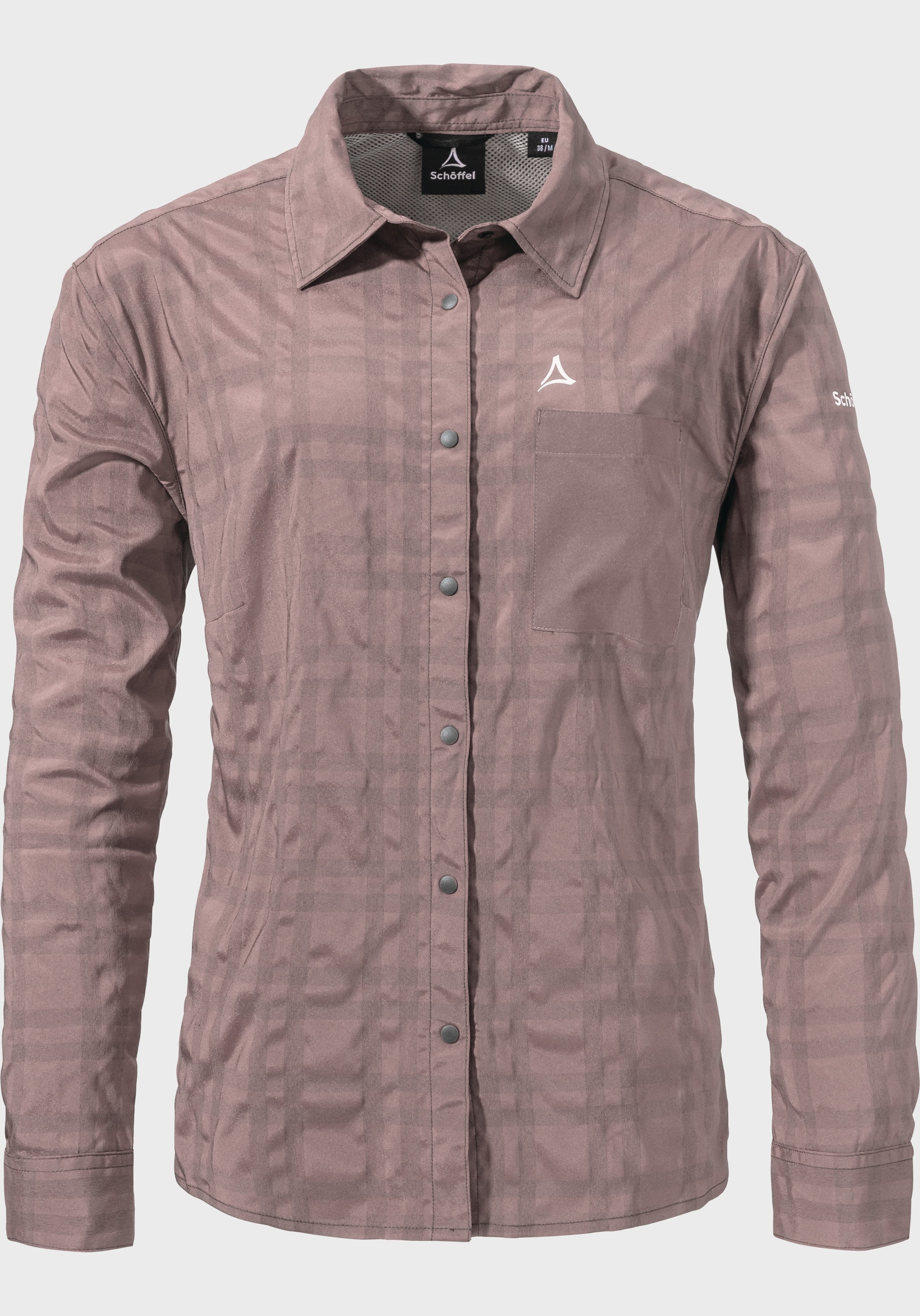 Outdoorbluse SCHÖFFEL "Bike Blouse Style Jalpuh WMS", Gr. 40, lila (3905, lila), Oberstoff: 81% Polyester 14% Nylon 5% Elasthan, sportlich, bequem, V-Ausschnitt, Blusen Image