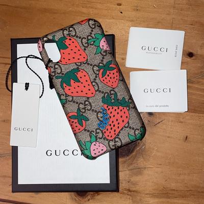 Gucci Cell Phones & Accessories | Gucci- Authentic- Iphone X Hard Case- Strawberry On Gg Print | Color: Brown/Red | Size: Iphone X