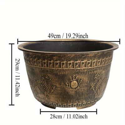 TEMU Vintage Style Resin Garden Planter: 19.29 Inch/49 Cm Diameter, Double Dragon Design, Suitable For Indoor/outdoor Use, Perfect For Flowers And Plants