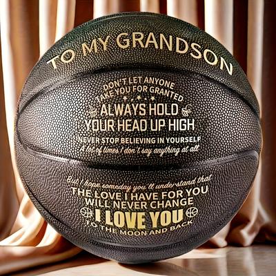 TEMU Engraved Basketball For Grandson - Pu, Includes Pump - Perfect Gift From Grandma & Grandpa For Birthdays, Graduation, Back To School