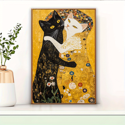 TEMU Room Decor 1pc, Klimt Inspired Cats Canvas Art Print, 12x18inch Wall Decor, Bedroom, Living Room, Office, Cafe, Bar, Dorm, , Unique Gift For Birthdays, Christmas, Valentine's Day