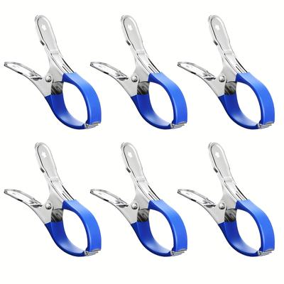 TEMU 6pcs Stainless Steel Pool Cover Clips With Blue Plastic Handles - Heavy-duty, Spring Clips For Ground Pool Covers & Photography, Photography Clips|sleek Metallic Clips| Plastic Handle