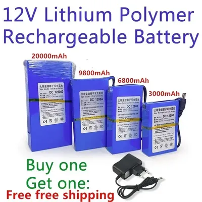 NEW DC 12 V 20000 mAh Li-lon DC12V Super Rechargeable Battery + AC Charger + explosion-proof switch US/EU Plug