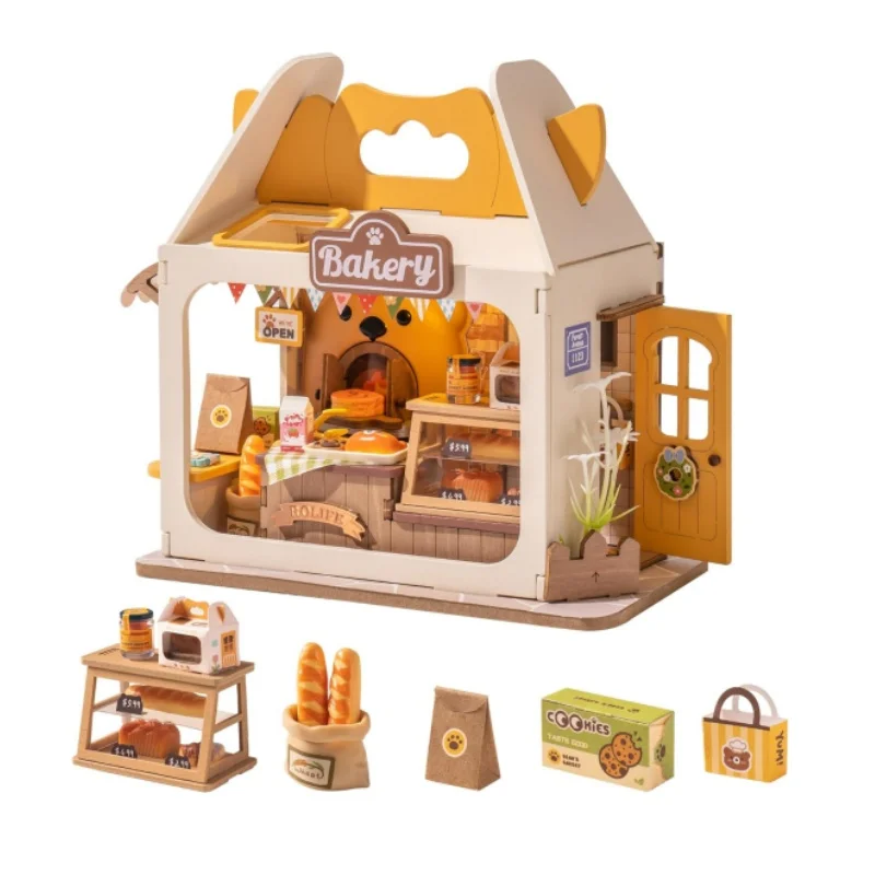 Robotime Food Box Shop Rolife Casa delle bambole in miniatura Kit casa in miniatura fai-da-te Set di costruzione di case diorama con camera a LED