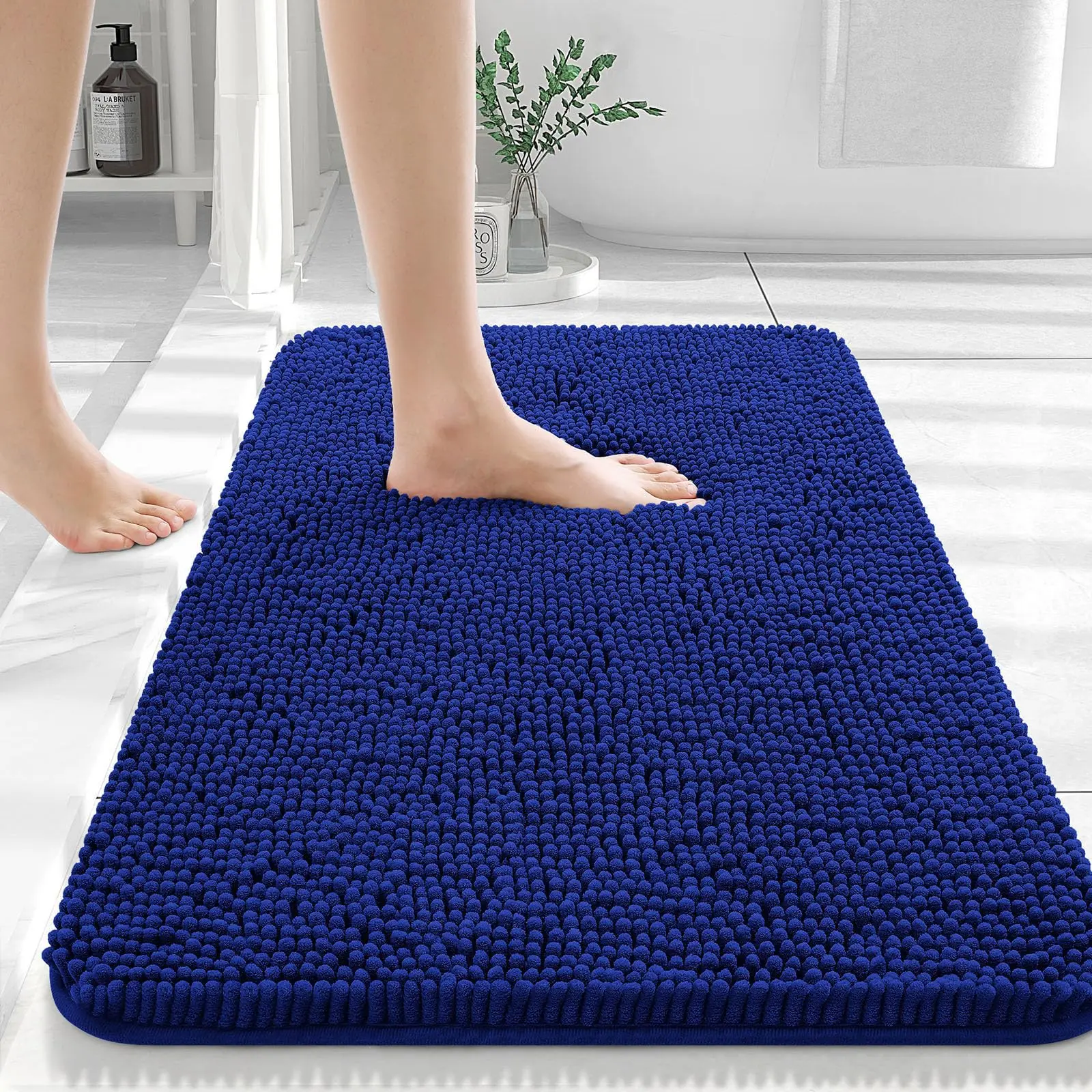 Olanly Shaggy doux absorbant tapis de bain tapis de salle de bain tapis antidérapant épais en peluche lavable en Machine tapis de bain pour salle de bain douche 61x150