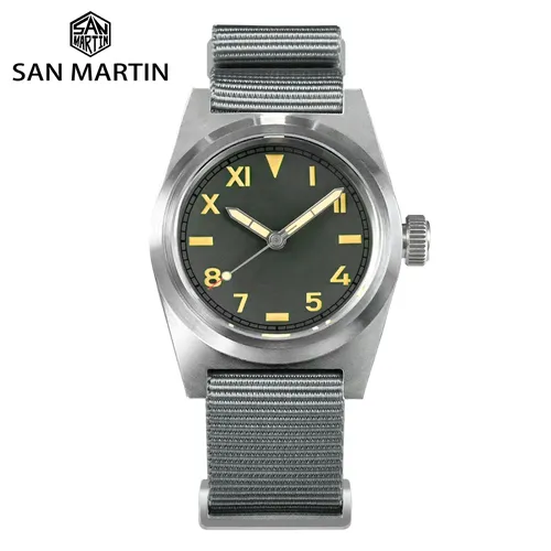San Martin-Montre Pilote Mécanique pour Homme, Montres Automatiques, Bracelet Nylon Saphir, Vintage, Passionné Militaire, YN55, 38mm, 20Bar