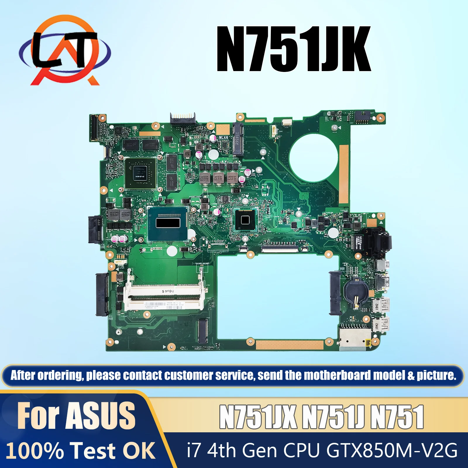 N751JK/ N751JX Ordinateur Portable Carte Mère Pour ASUS N751J N751 ordinateur portable Carte Mère avec I7-4710HQ I7-4720HQ CPU GTX850M carte graphique