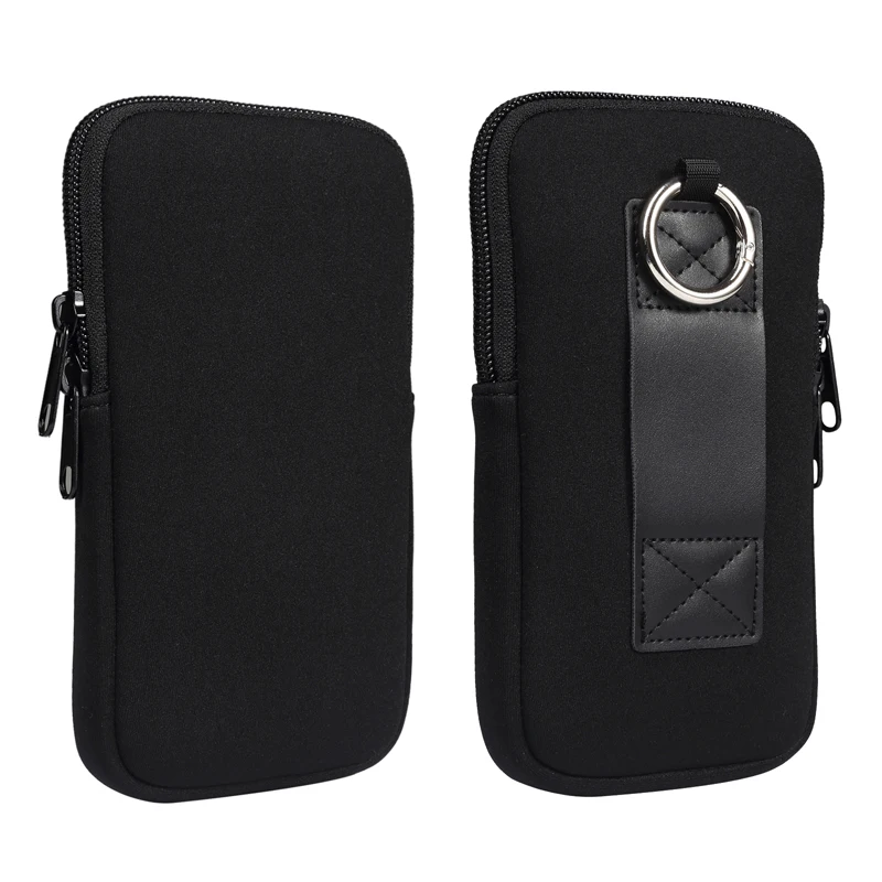 Pochette pour téléphone portable, pour iphone, Samsung, Motorola, Xiaomi, Huawei, Smartphone, matériau extensible, manchon à fermeture éclair, sac de taille suspendu universel