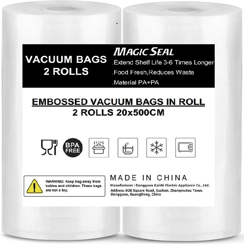 MAGICSEAL – sacs de scellage sous vide, 2 rouleaux pour conserver les aliments, sans BPA, sacs en rouleau de nourriture texturés robustes pour la cuisson Sous Vide