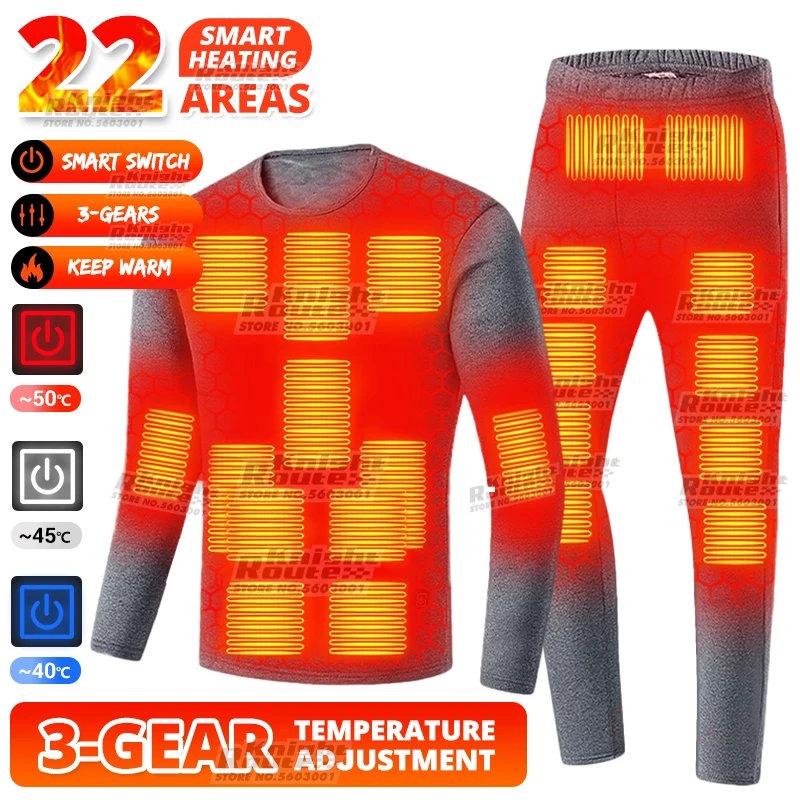 22 zones veste chauffante hommes gilet auto-chauffant femmes sous-vêtement thermique chauffant Ski USB vêtements chauffants électriques longs Johns hiver