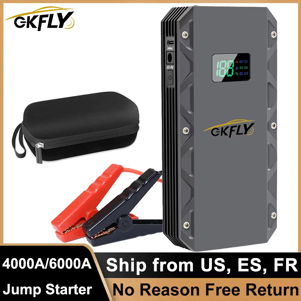 GKFLY démarreur de saut de voiture 3000A/5000A/6000A dispositif de démarrage batterie externe chargeur de batterie de voiture pour démarreur de voiture essence Diesel