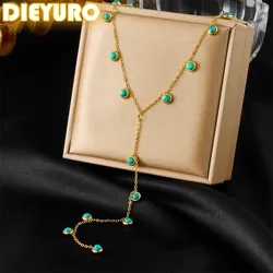 DIEYURO 316L acier inoxydable concis rond Turquoise gland pendentif collier pour les femmes nouvelle mode tendance cou chaîne bijoux cadeau