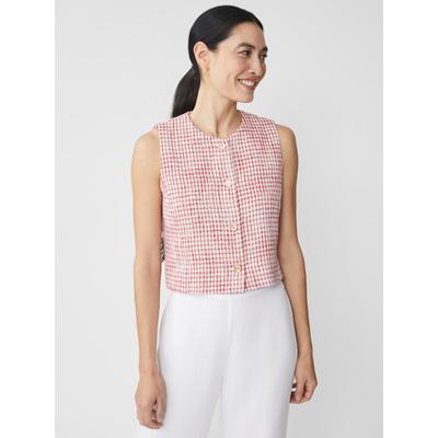 J.McLaughlin Women's Iona Tweed Vest in Houndstooth Off White/Red, Size XS | Cotton