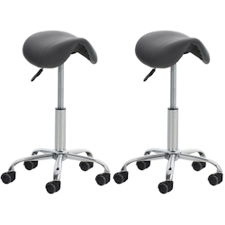 DELUKE® 2er Sattelhocker mit Rollen VOULI Höhenverstellbar, Drehbar Kunstleder pflegeleicht Rollhocker Arbeitshocker Praxishocker Arzthocker Grau Image