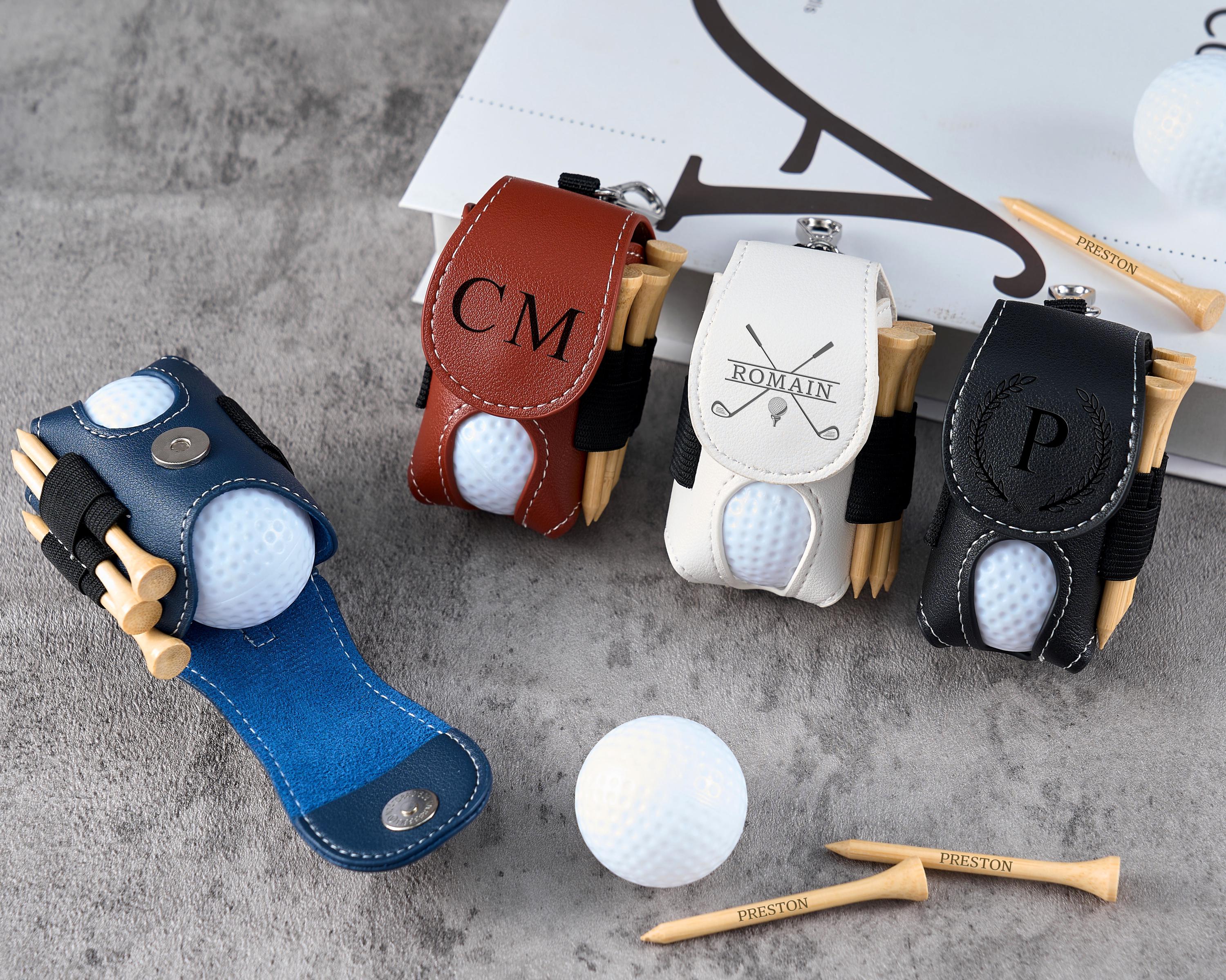 Borsa per palline da golf incisa con tee personalizzate, borsa da golf personalizzata con logo, organizer da golf in pelle e porta tee, idee regalo pe