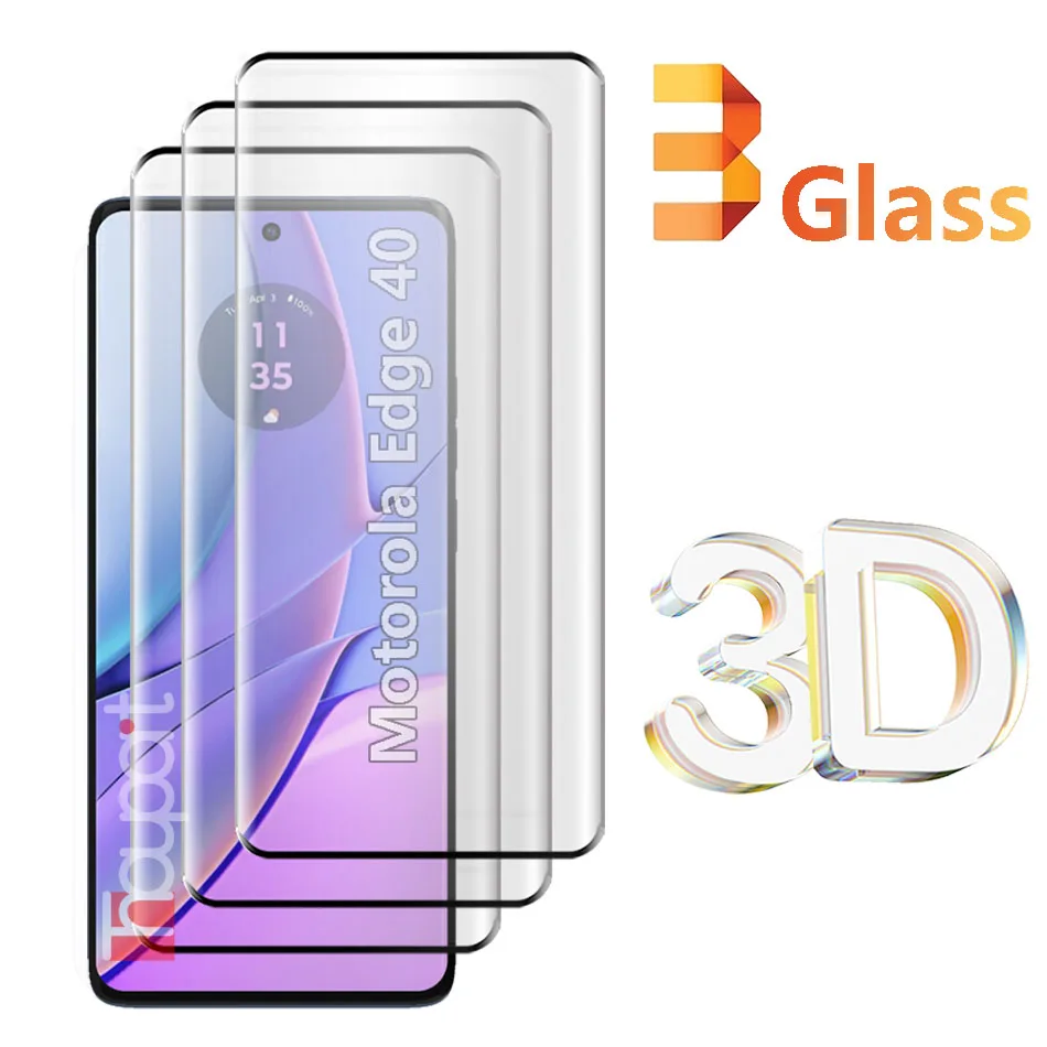 3Pcs 3D Tempered Glass For Motorola Edge 40 Pro Screen Protector Full Cover Film For Moto Edge 40 Glass