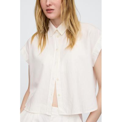 Gap Womens White Linen-Blend Cropped Shirt - White