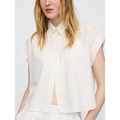 Gap White Linen-Blend Cropped Shirt