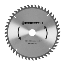 EBERTH Kreissägeblatt 250mm, 48 Zähne, Hartmetall, für Holz-Schnitte, 30mm Bohrung, 7000 RPM Image