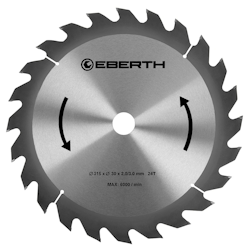 EBERTH Kreissägeblatt 315mm, 24 Zähne, Hartmetall, für Holz-Schnitte, 30mm Bohrung, 6000 RPM Image