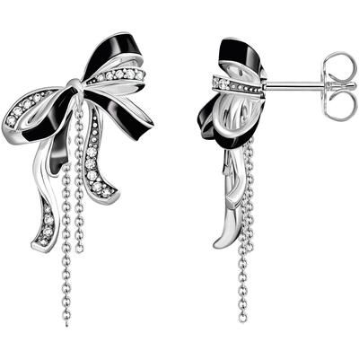 Paar Ohrhänger THOMAS SABO "Schleifen-Ohrringe Lovely Romance, H2310-691-11", schwarz-weiß (silberfarben, schwarz, weiß, weiß), Ohrringe, Damen, Silber 925 (Sterlingsilber), mit Zirkonia (synth.) Image